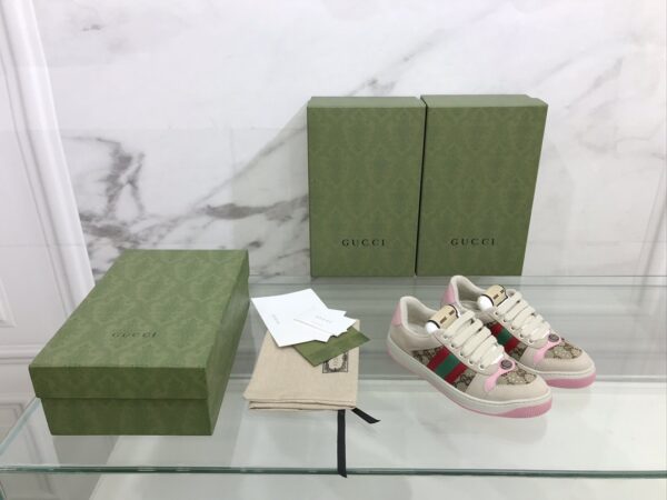 sy_no_A32DC9ECE3863601F5187870C5759ADB_0 Gucci Screener Beige & Pink GG Supreme Canvas Sneakers