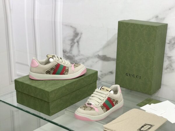 sy_no_A32DC9ECE3863601F5187870C5759ADB_1 Gucci Screener Beige & Pink GG Supreme Canvas Sneakers