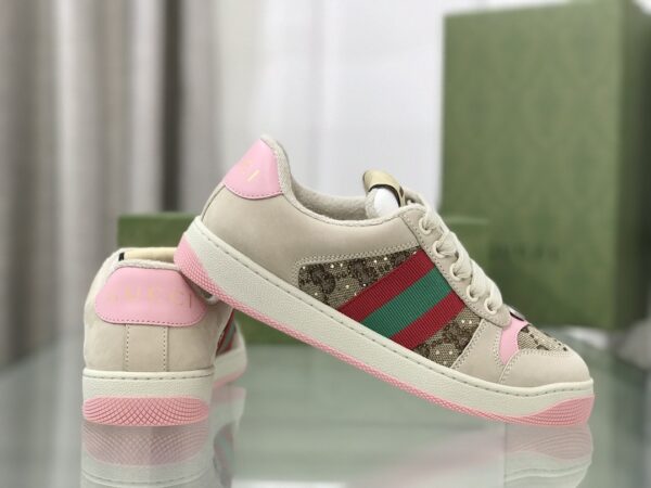 sy_no_A32DC9ECE3863601F5187870C5759ADB_3 Gucci Screener Beige & Pink GG Supreme Canvas Sneakers