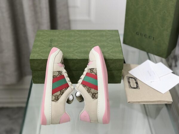 sy_no_A32DC9ECE3863601F5187870C5759ADB_4 Gucci Screener Beige & Pink GG Supreme Canvas Sneakers