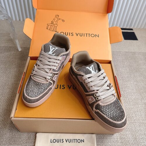 sy_no_A35984662CE77D83F042474B060D3CCA_0 Louis Vuitton LV Trainer Taupe Brown & Snake-Textured Sneakers