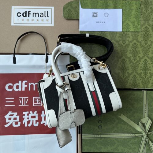 sy_no_A36F507E16043A54E62D4FA51565F92A_0 Gucci Exquisite Mini Canvas Top Handle Bag – Ivory Leather & Black Canvas