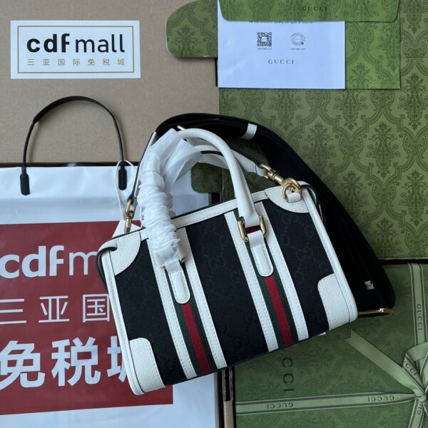 Gucci Exquisite Mini Canvas Top Handle Bag – Ivory Leather & Black Canvas