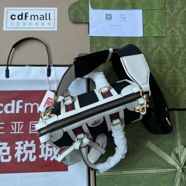 Gucci Exquisite Mini Canvas Top Handle Bag – Ivory Leather & Black Canvas