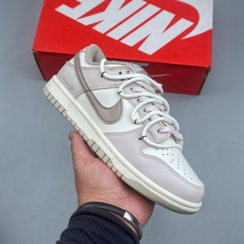 sy_no_A3E1C6A099ACF4164700B3B76FCD0910_0 Nike Dunk Low “Cream Pink & Taupe Swoosh” Double Lace Sneakers