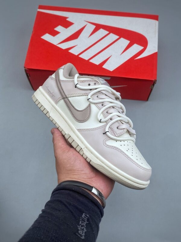 sy_no_A3E1C6A099ACF4164700B3B76FCD0910_0 Nike Dunk Low “Cream Pink & Taupe Swoosh” Double Lace Sneakers