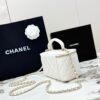 Chanel Vanity Case with Handle – Quilted Lambskin Chain Bag (White)