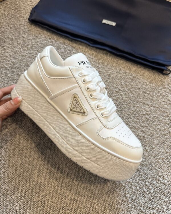 Prada Downtown White Leather Platform Sneakers