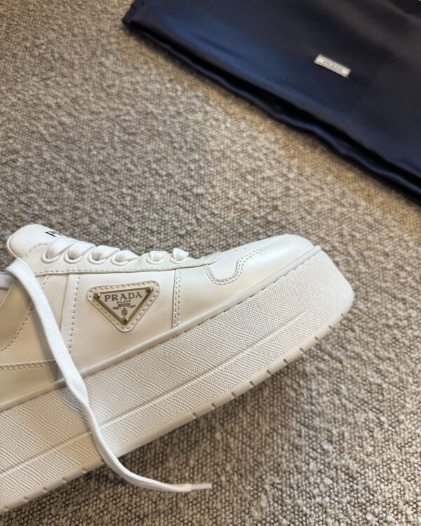 Prada Downtown White Leather Platform Sneakers