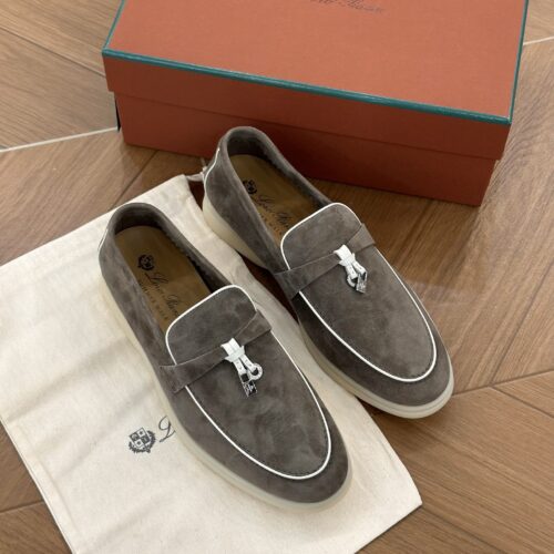 Loro Piana Summer Charms Walk Dark Taupe & Grey Suede Loafers