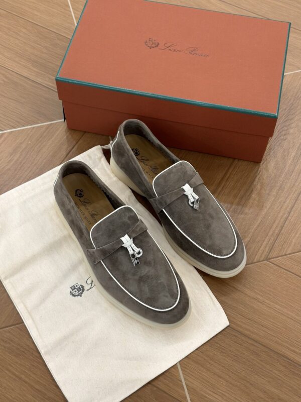 sy_no_A5F23FDA2E78609ED1BC191EEFE945D6_0 Loro Piana Summer Charms Walk Dark Taupe & Grey Suede Loafers