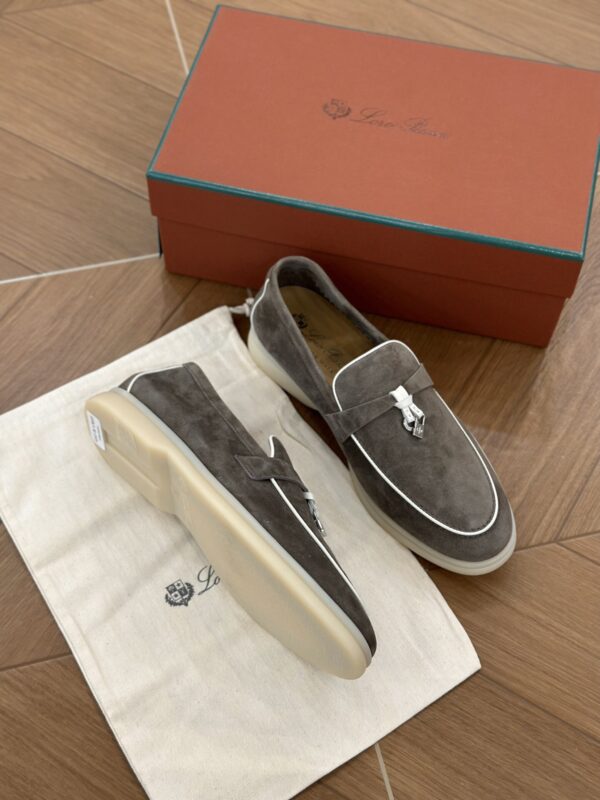 sy_no_A5F23FDA2E78609ED1BC191EEFE945D6_1 Loro Piana Summer Charms Walk Dark Taupe & Grey Suede Loafers