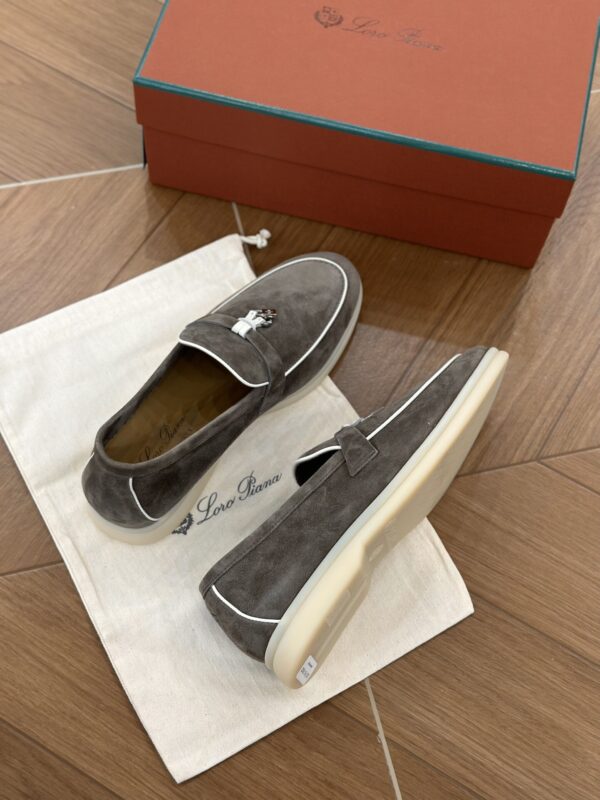 sy_no_A5F23FDA2E78609ED1BC191EEFE945D6_7 Loro Piana Summer Charms Walk Dark Taupe & Grey Suede Loafers