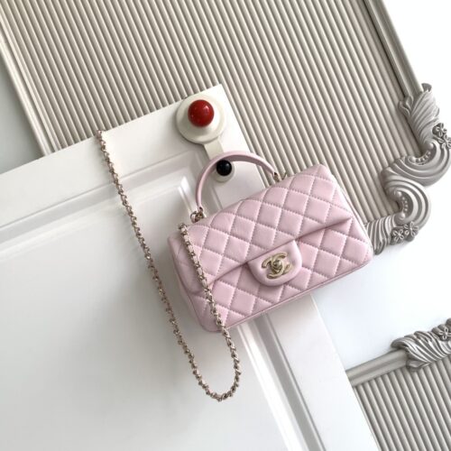 Pink Mini Quilted Leather Top-Handle Flap Bag