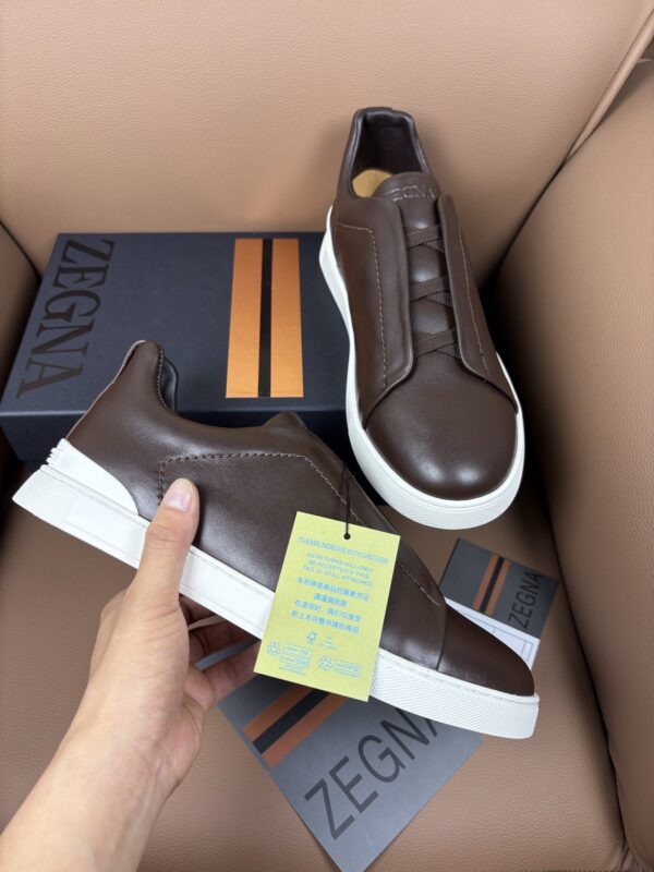 sy_no_A7BCDF181817C65899D5DEA1295A6816_0 Dark Brown & Mocha Smooth Leather Slip-On Sneakers