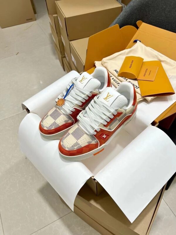 sy_no_A7BE6C7B86F7B9DFD4620A2CFF04BB0E_1 Louis Vuitton LV Trainer Orange Damier Canvas & White Leather Retro Sneakers
