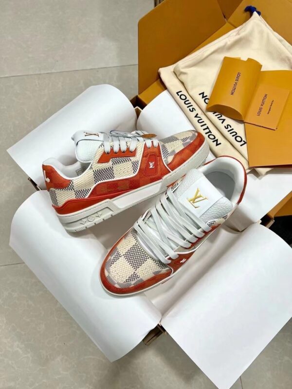 sy_no_A7BE6C7B86F7B9DFD4620A2CFF04BB0E_2 Louis Vuitton LV Trainer Orange Damier Canvas & White Leather Retro Sneakers