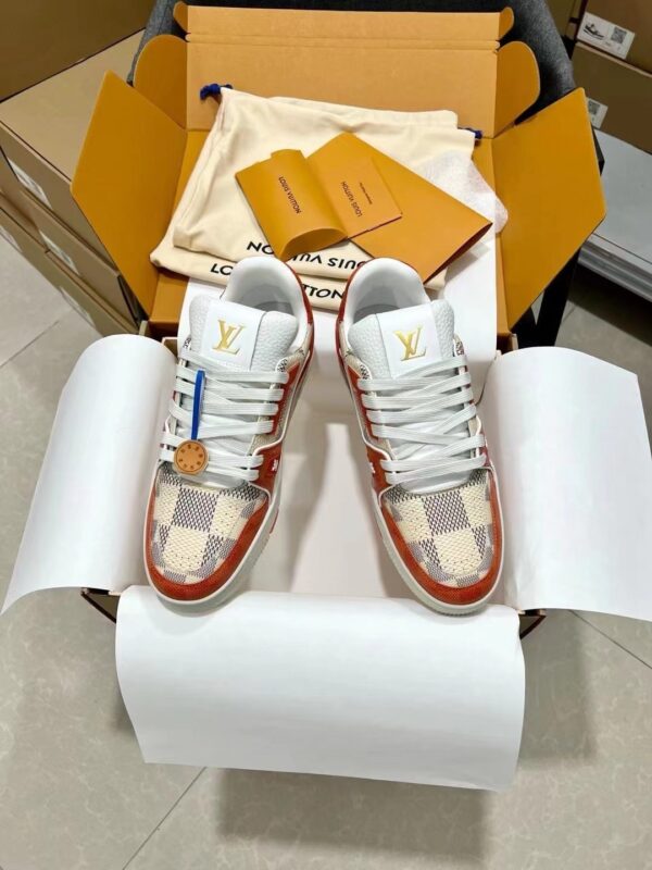 sy_no_A7BE6C7B86F7B9DFD4620A2CFF04BB0E_3 Louis Vuitton LV Trainer Orange Damier Canvas & White Leather Retro Sneakers