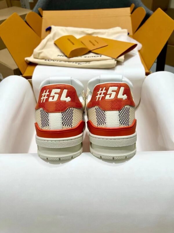sy_no_A7BE6C7B86F7B9DFD4620A2CFF04BB0E_7 Louis Vuitton LV Trainer Orange Damier Canvas & White Leather Retro Sneakers