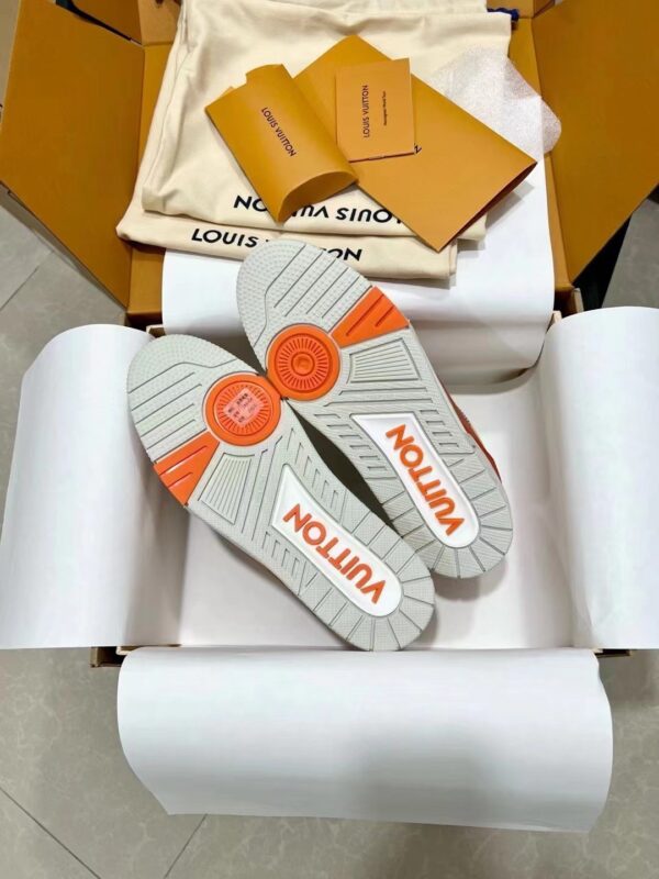 sy_no_A7BE6C7B86F7B9DFD4620A2CFF04BB0E_8 Louis Vuitton LV Trainer Orange Damier Canvas & White Leather Retro Sneakers