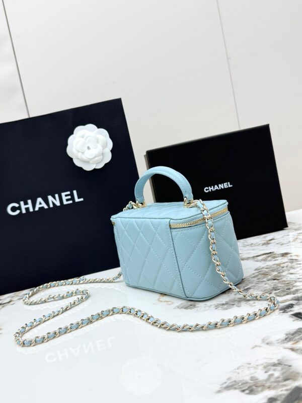 Chanel Vanity Case with Handle – Quilted Lambskin Chain Bag (Blue)