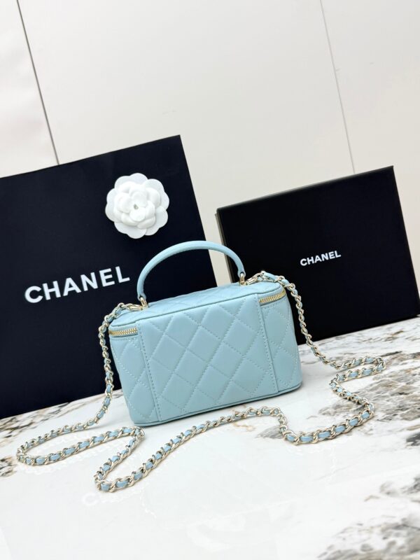 Chanel Vanity Case with Handle – Quilted Lambskin Chain Bag (Blue)