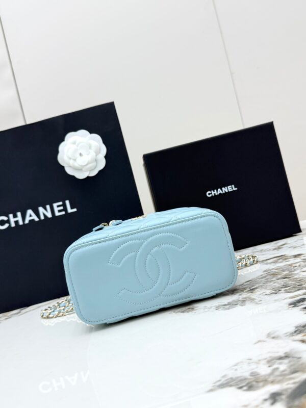 Chanel Vanity Case with Handle – Quilted Lambskin Chain Bag (Blue)