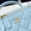 Chanel Vanity Case with Handle – Quilted Lambskin Chain Bag (Blue)