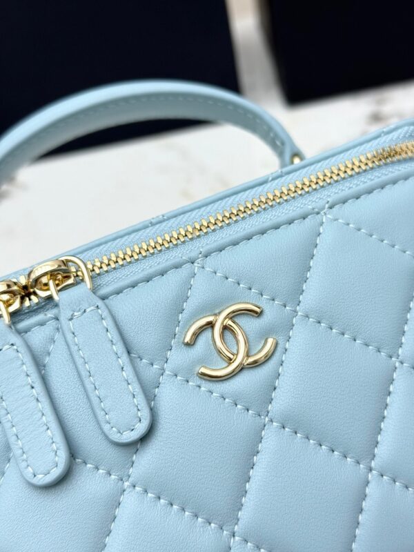Chanel Vanity Case with Handle – Quilted Lambskin Chain Bag (Blue)