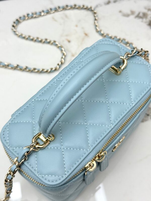 Chanel Vanity Case with Handle – Quilted Lambskin Chain Bag (Blue)