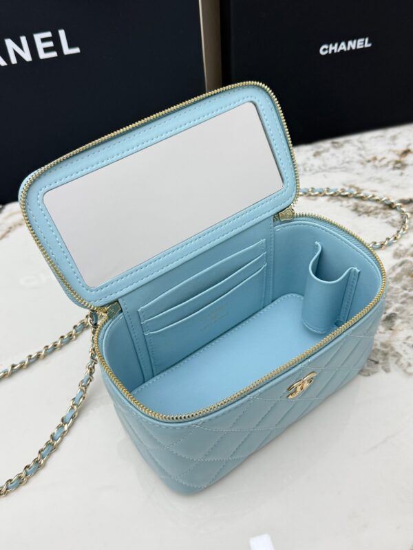 Chanel Vanity Case with Handle – Quilted Lambskin Chain Bag (Blue)