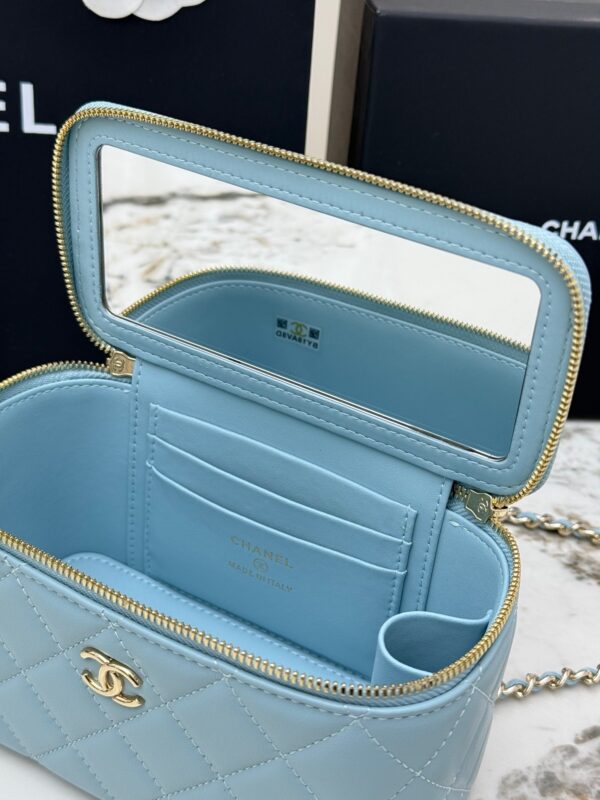 Chanel Vanity Case with Handle – Quilted Lambskin Chain Bag (Blue)