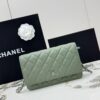 sy_no_A9EC87F09DFE8D767A5EF0908121ADEF_0 Green Quilted Textured Calfskin WOC Chain Wallet