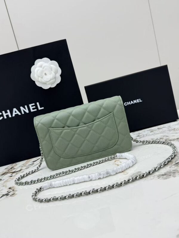 sy_no_A9EC87F09DFE8D767A5EF0908121ADEF_2 Green Quilted Textured Calfskin WOC Chain Wallet