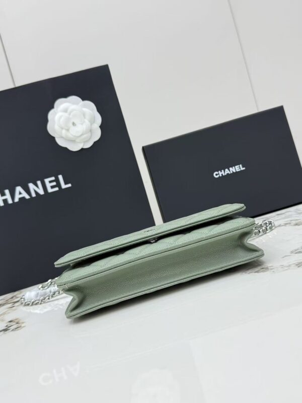 sy_no_A9EC87F09DFE8D767A5EF0908121ADEF_3 Green Quilted Textured Calfskin WOC Chain Wallet
