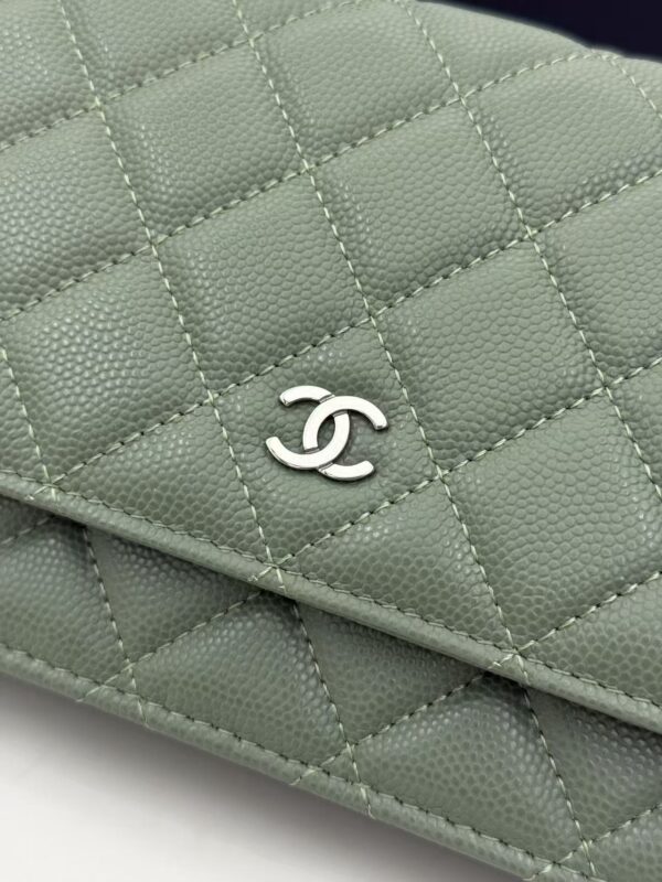 sy_no_A9EC87F09DFE8D767A5EF0908121ADEF_4 Green Quilted Textured Calfskin WOC Chain Wallet