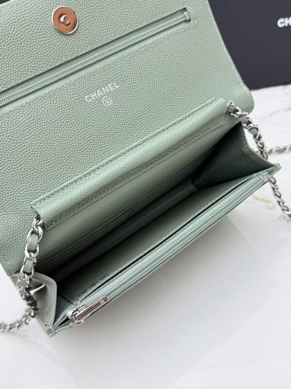 sy_no_A9EC87F09DFE8D767A5EF0908121ADEF_6 Green Quilted Textured Calfskin WOC Chain Wallet