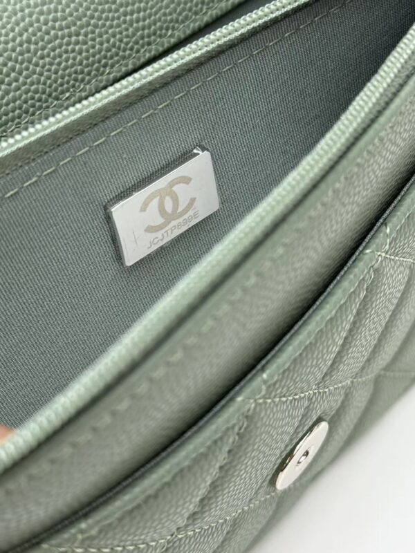 sy_no_A9EC87F09DFE8D767A5EF0908121ADEF_8 Green Quilted Textured Calfskin WOC Chain Wallet