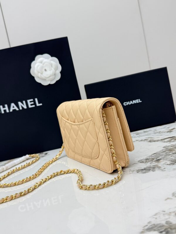 sy_no_AA1B64032D52D6CEB2340086874F838C_1 Light Beige Apricot Quilted Textured Calfskin WOC Chain Wallet