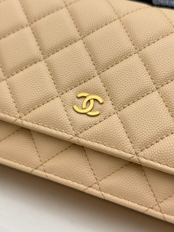 sy_no_AA1B64032D52D6CEB2340086874F838C_4 Light Beige Apricot Quilted Textured Calfskin WOC Chain Wallet