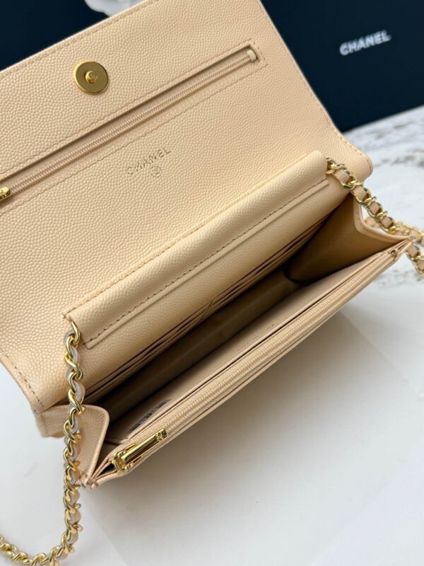 sy_no_AA1B64032D52D6CEB2340086874F838C_5 Light Beige Apricot Quilted Textured Calfskin WOC Chain Wallet