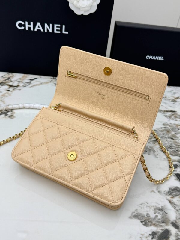 sy_no_AA1B64032D52D6CEB2340086874F838C_6 Light Beige Apricot Quilted Textured Calfskin WOC Chain Wallet