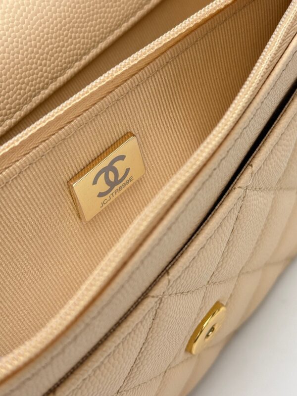 sy_no_AA1B64032D52D6CEB2340086874F838C_8 Light Beige Apricot Quilted Textured Calfskin WOC Chain Wallet