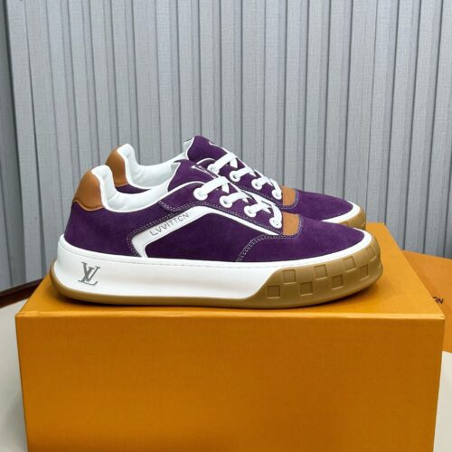 Louis Vuitton LV Checker Purple Suede & Tan Leather Retro Sneakers