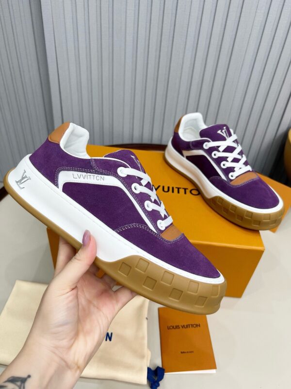 sy_no_AA3AD4D49832A4B1D0B0F43CB92B1ECA_1 Louis Vuitton LV Checker Purple Suede & Tan Leather Retro Sneakers