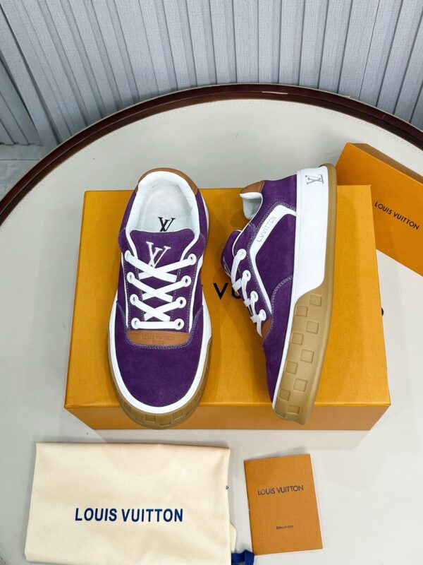 sy_no_AA3AD4D49832A4B1D0B0F43CB92B1ECA_2 Louis Vuitton LV Checker Purple Suede & Tan Leather Retro Sneakers