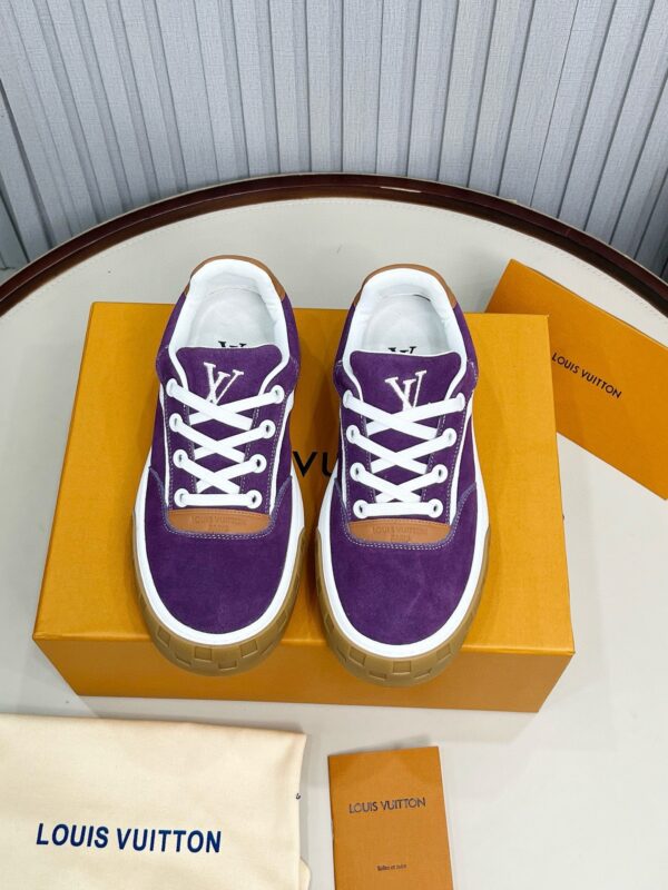 sy_no_AA3AD4D49832A4B1D0B0F43CB92B1ECA_3 Louis Vuitton LV Checker Purple Suede & Tan Leather Retro Sneakers