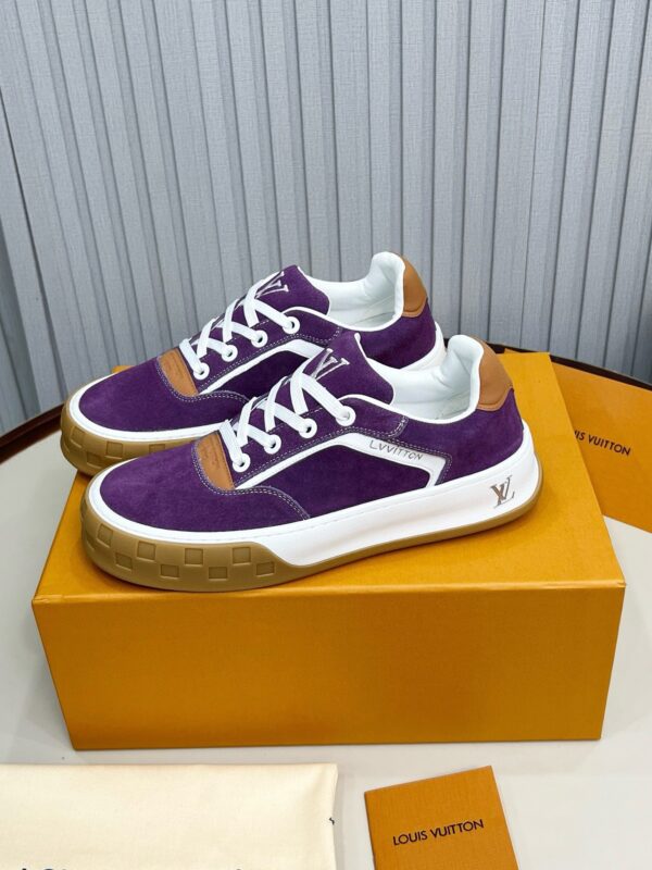 sy_no_AA3AD4D49832A4B1D0B0F43CB92B1ECA_4 Louis Vuitton LV Checker Purple Suede & Tan Leather Retro Sneakers