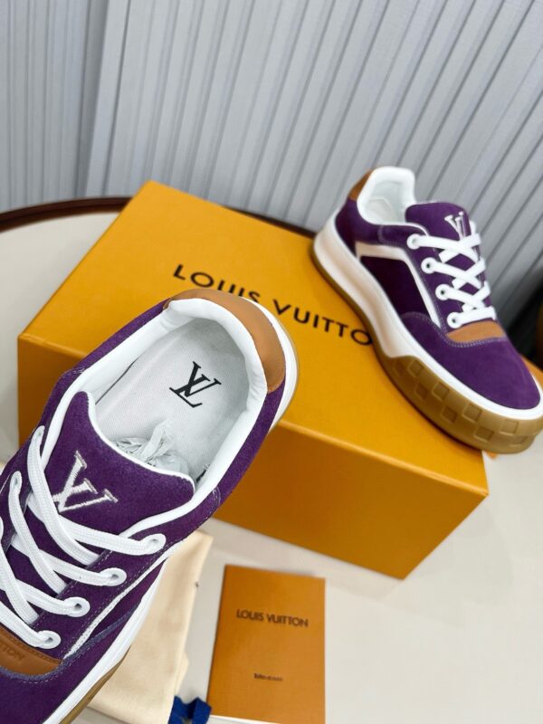 sy_no_AA3AD4D49832A4B1D0B0F43CB92B1ECA_6 Louis Vuitton LV Checker Purple Suede & Tan Leather Retro Sneakers