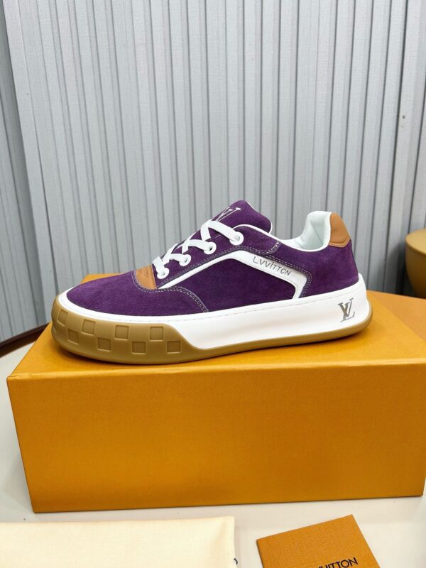 sy_no_AA3AD4D49832A4B1D0B0F43CB92B1ECA_7 Louis Vuitton LV Checker Purple Suede & Tan Leather Retro Sneakers